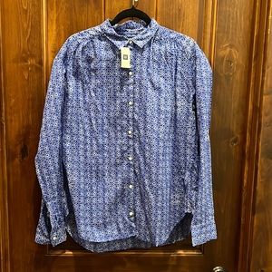 Gap Large Tall Blue Cotton Voile Button-up Long-Sleeved Top
